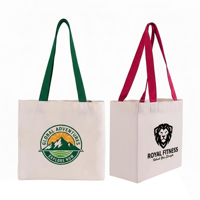 Cotton Colored Handle Tote With Gusset