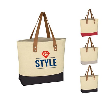 12 oz. Canvas Tote Bag W/Faux Leather Handles