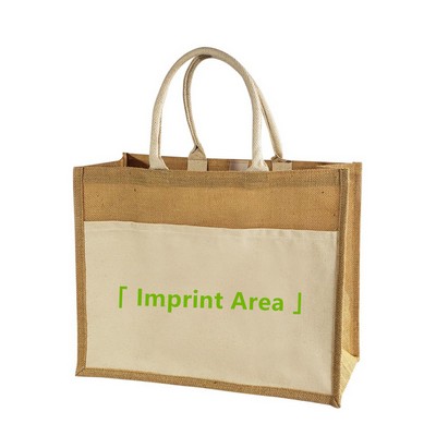 Jute Tote Bag With Front Canvas Pocket